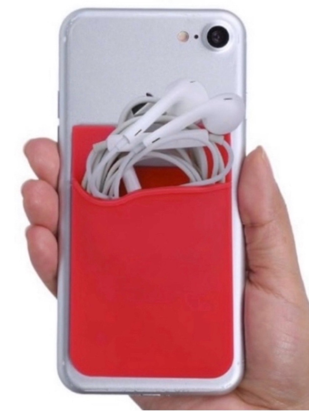 💞 New Red Adhesive Silicone Card Holder Sleeve for Smartphones
